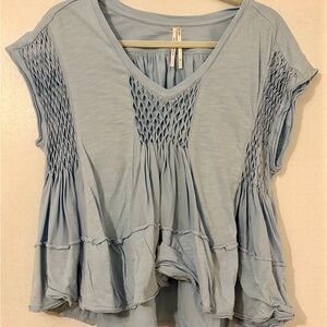 Anthropologie Smocked Cotton Blue Top